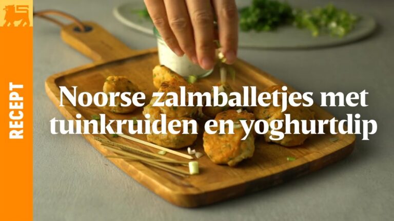 Noorse zalmballetjes met tuinkruiden en yoghurtdip